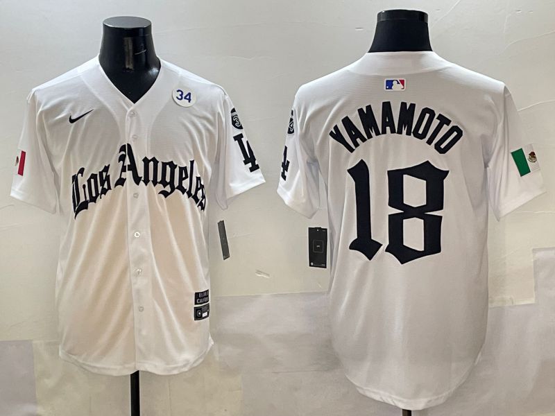 Men Los Angeles Dodgers #18 Yamamoto White Five generations Joint Name 2025 Nike MLB Jersey style 9